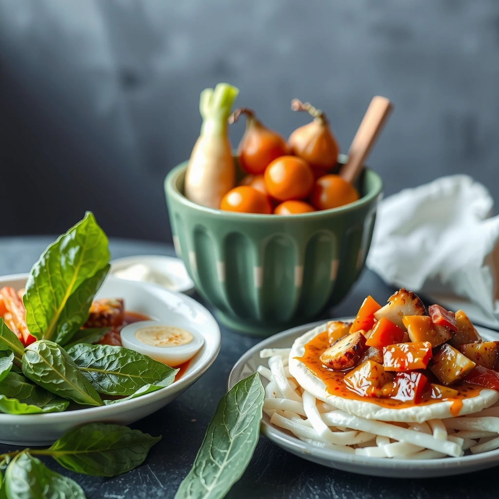 วัตถุดิบสดใหม่รวมกันในชามเซรามิกสีเขียว